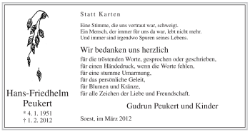 Traueranzeige von Hans-Friedhelm Peukert von WESTFÄLISCHER ANZEIGER