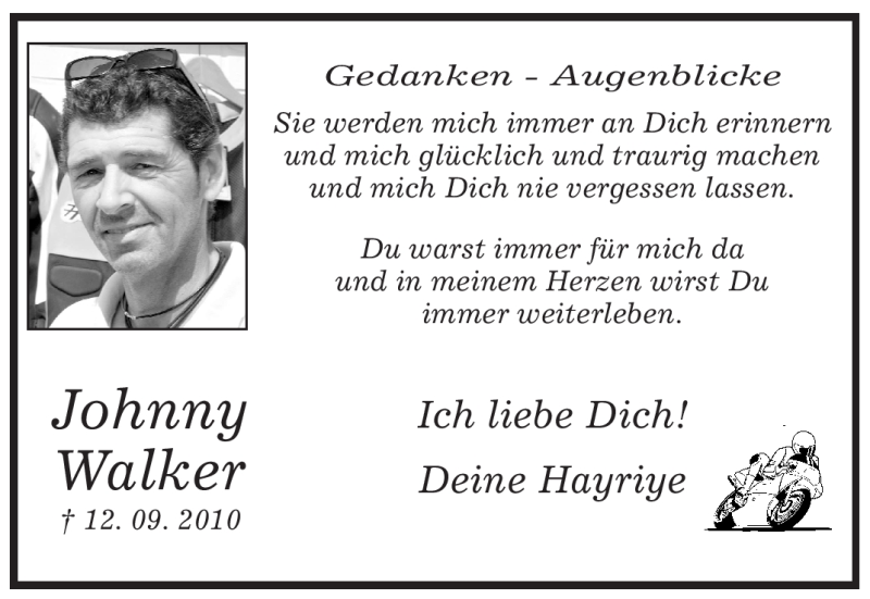  Traueranzeige für Johnny Walker vom 18.09.2010 aus WESTFÄLISCHER ANZEIGER