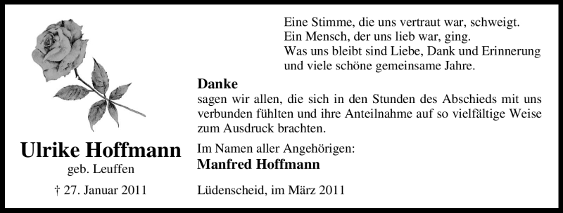  Traueranzeige für Ulrike Hoffmann vom 05.03.2011 aus WESTFÄLISCHER ANZEIGER
