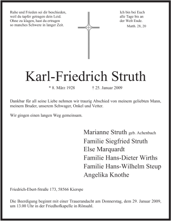 Traueranzeige von Karl-Friedrich Struth von WESTFÄLISCHER ANZEIGER