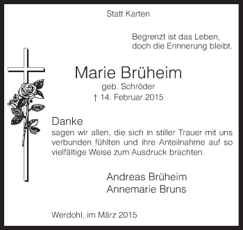 Traueranzeige von Marie Brüheim von MZV