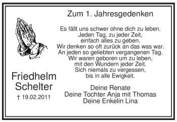 Traueranzeige von Friedhelm Schelter von WESTFÄLISCHER ANZEIGER