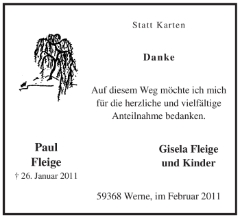 Traueranzeige von Paul Fleige von WESTFÄLISCHER ANZEIGER