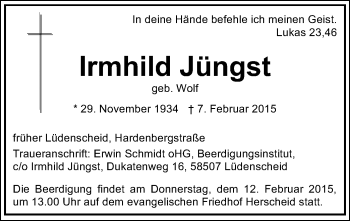 Traueranzeige von Irmhild Jüngst von MZV