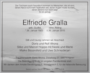 Traueranzeige von Elfriede Gralla von MZV