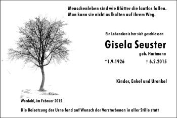 Traueranzeige von Gisela Seuster von MZV