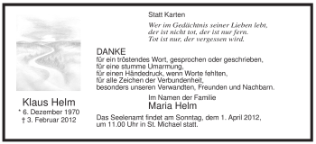 Traueranzeige von Klaus Helm von WESTFÄLISCHER ANZEIGER