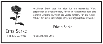 Traueranzeige von Erna Serke von WESTFÄLISCHER ANZEIGER