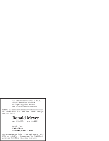 Traueranzeige von Ronald Meyer von WESTFÄLISCHER ANZEIGER