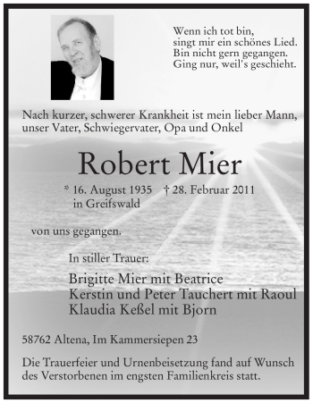 Traueranzeige von Robert Mier von WESTFÄLISCHER ANZEIGER
