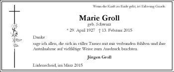 Traueranzeige von Marie Groll von MZV