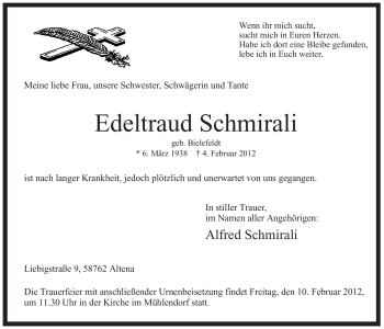 Traueranzeige von Edeltraud Schmirali von WESTFÄLISCHER ANZEIGER