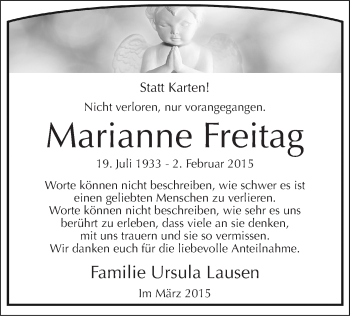 Traueranzeige von Marianne Freitag von MZV