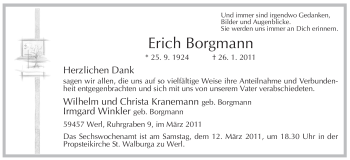 Traueranzeige von Erich Borgmann von WESTFÄLISCHER ANZEIGER