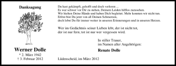 Traueranzeige von Werner Dolle von WESTFÄLISCHER ANZEIGER