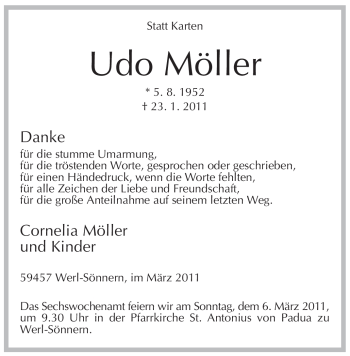 Traueranzeige von Udo Möller von WESTFÄLISCHER ANZEIGER