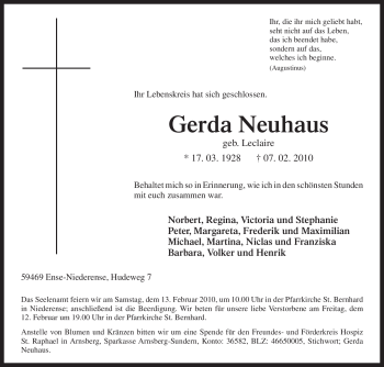 Traueranzeige von Gerda Neuhaus von WESTFÄLISCHER ANZEIGER