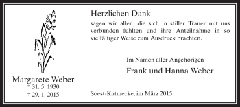 Traueranzeige von Margarete Weber von MZV