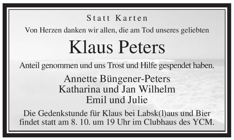  Traueranzeige für Klaus Peters vom 10.09.2011 aus WESTFÄLISCHER ANZEIGER