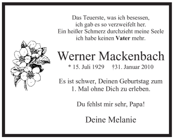 Traueranzeige von Werner Mackenbach von WESTFÄLISCHER ANZEIGER