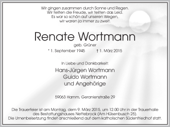 Traueranzeige von Renate Wortmann von MZV
