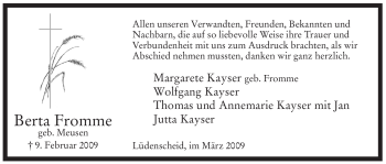 Traueranzeige von Berta Fromme von WESTFÄLISCHER ANZEIGER