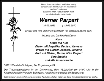 Traueranzeige von Werner Parpart von WESTFÄLISCHER ANZEIGER