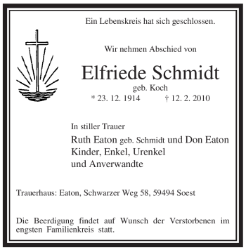 Traueranzeige von Elfriede Schmidt von WESTFÄLISCHER ANZEIGER