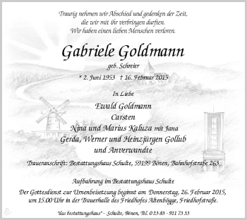 Traueranzeige von Gabriele Goldmann von MZV