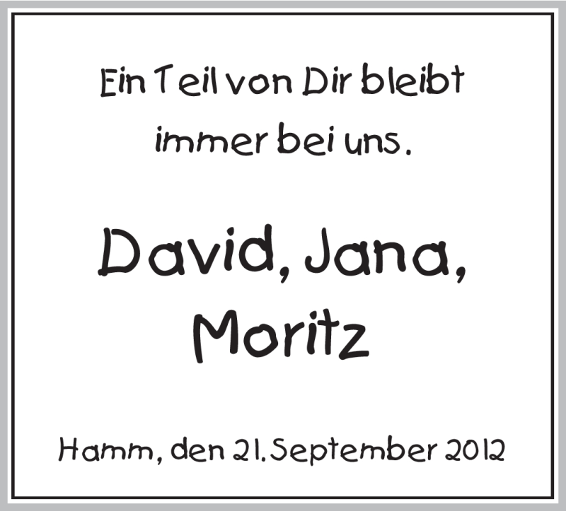  Traueranzeige für David  vom 26.09.2012 aus MZV