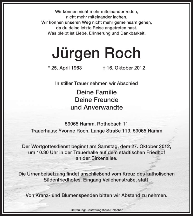  Traueranzeige für Jürgen Roch vom 24.10.2012 aus MZV