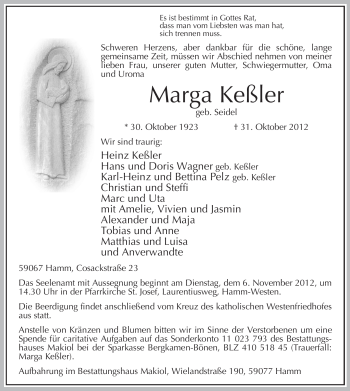 Traueranzeige von Marga Keßler von MZV