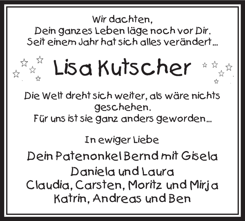  Traueranzeige für Lisa Kutscher vom 14.11.2012 aus MZV