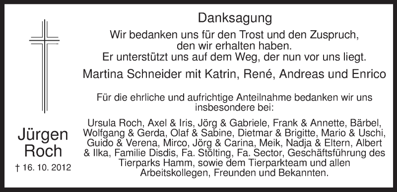  Traueranzeige für Jürgen Roch vom 14.11.2012 aus MZV