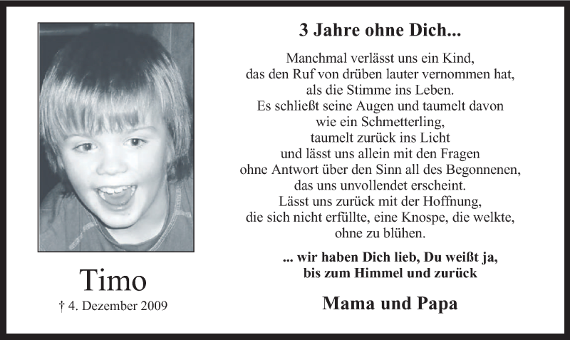  Traueranzeige für Timo  vom 04.12.2012 aus MZV