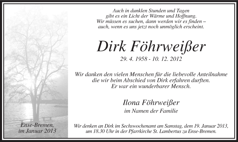  Traueranzeige für Dirk Föhrweißer vom 12.01.2013 aus MZV