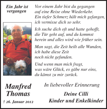 Traueranzeige von Manfred Thomas von MZV