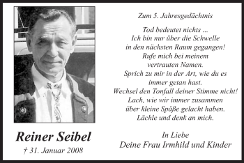 Traueranzeige von Reiner Seibel von MZV
