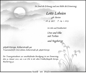Traueranzeige von Lotte Lobsien von MZV
