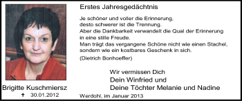 Traueranzeige von Brigitte Kuschmiersz von MZV