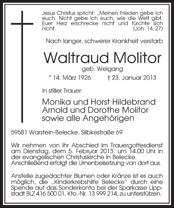 Traueranzeige von Waltraud Molitor von MZV