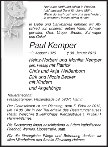 Traueranzeige von Paul Kemper von MZV