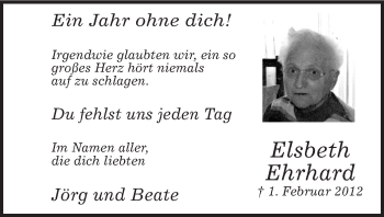 Traueranzeige von Elsbeth Ehrhard von MZV
