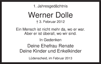 Traueranzeige von Werner Dolle von MZV