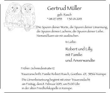 Traueranzeige von Gertrud Müller von MZV