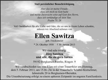 Traueranzeige von Ellen Sawitza von MZV