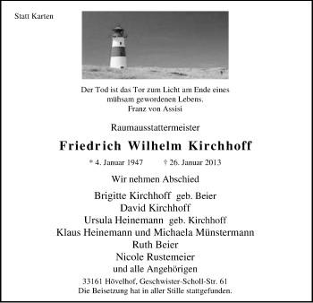 Traueranzeige von Friedrich Wilhelm Kirchhoff von MZV