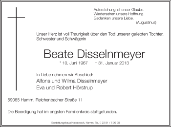 Traueranzeige von Beate Disselnmeyer von MZV