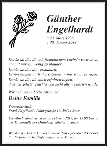 Traueranzeige von Günther Engelhardt von MZV