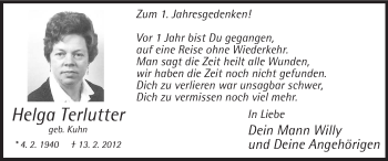 Traueranzeige von Helga Terlutter von MZV